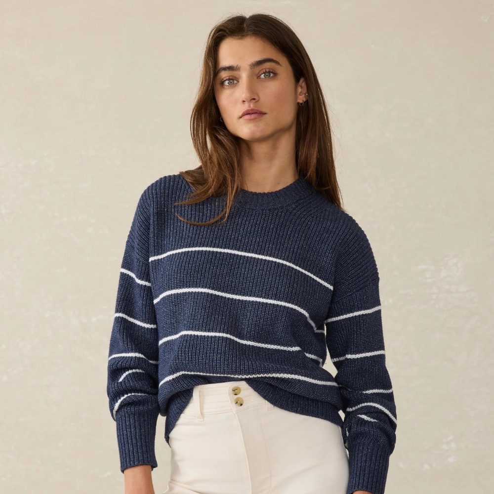 NWT Sunwashed Cotton Fisherman Sweater - Water Mill Stripe